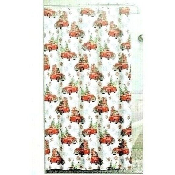 Deborah Connolly Holiday Vintage Truck Shower Curtain Christmas Presents NEW - Picture 1 of 3